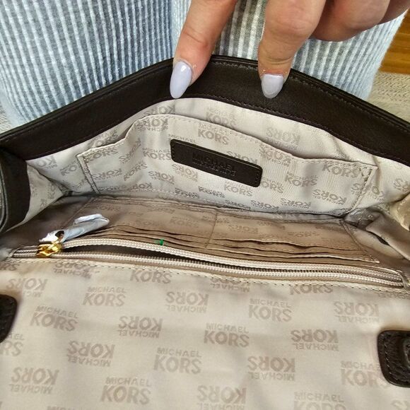 Michael Kors Brown Hamilton Whipped Leather Handbag Shoulder Bag 6 X 10 - Picture 14 of 16